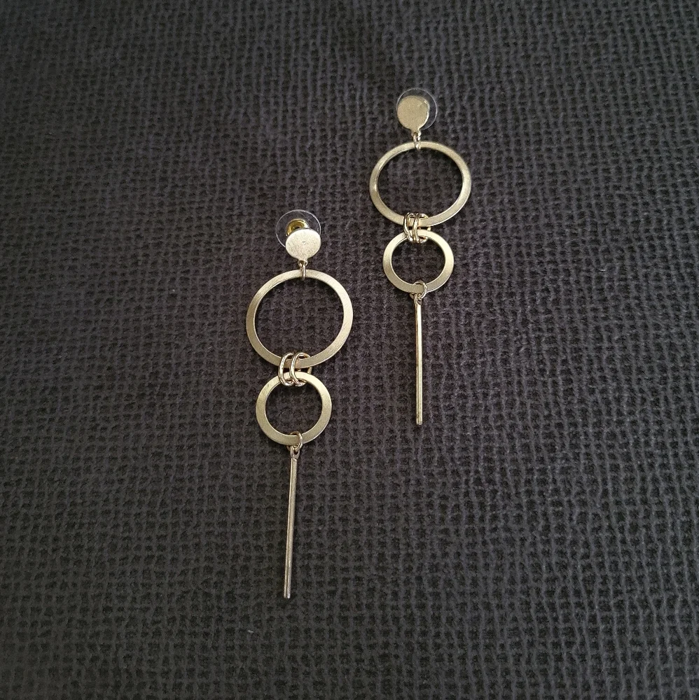 Geometric📐 Brushed🖌️ Gold💛 Dangle Earrings - Picture 2 of 9